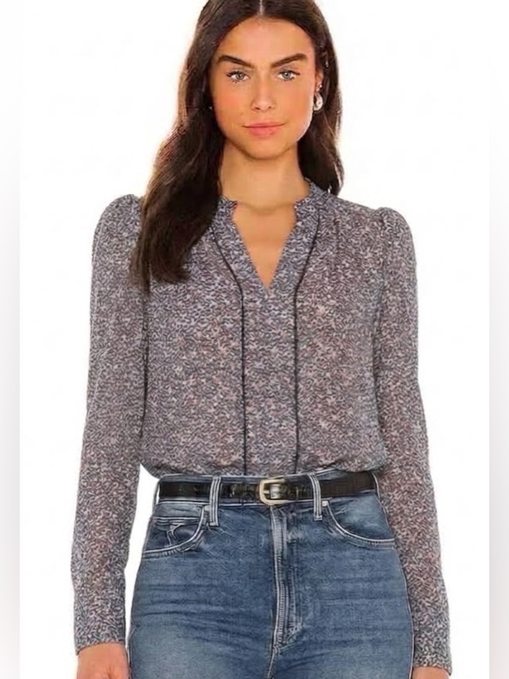 CHARLOTTE BRODY $420 • 18” PTP / Large • 100% Silk Printed Blouse fall 2023